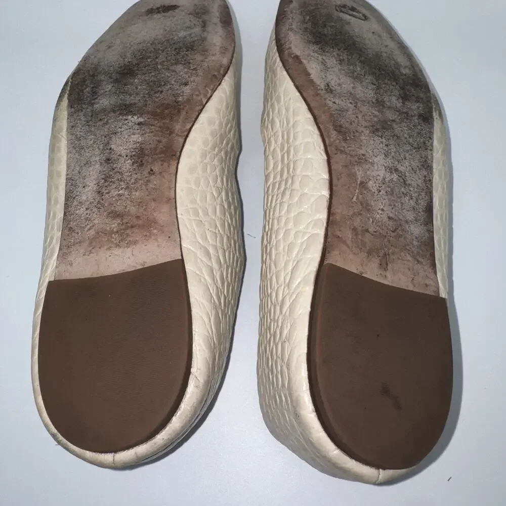 Tory Burch Georgia Ballet Flats Ivory Croc Embossed Logo Womens 10.5M